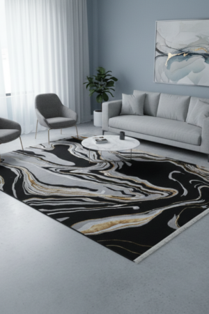 Grey & Black Abstract Pattern Rug