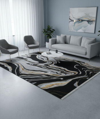 Grey & Black Abstract Pattern Rug