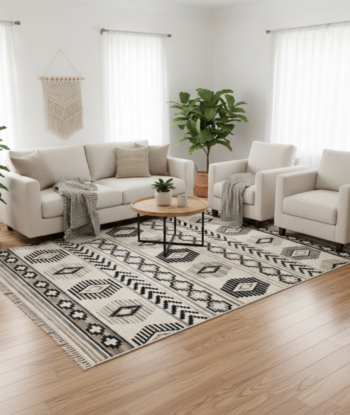 Ivory Black Straight Pattern Rug