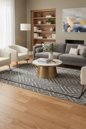 Ash-Grey Geometric Stripes Rug