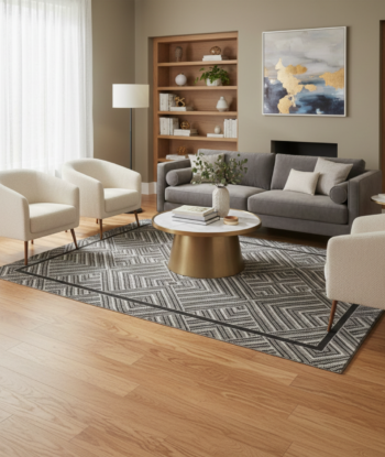 Ash-Grey Geometric Stripes Rug