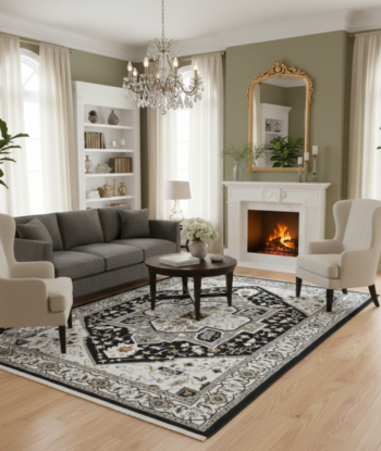 Black+Grey Floral Design Rug