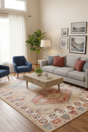 Traditional Beige Floral Rug