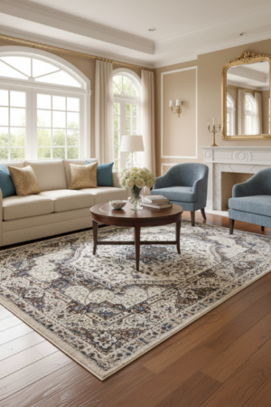 Elegant Beige Floral Rug