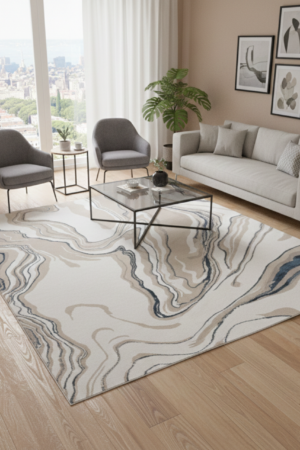 Exquisite Off-White Waves Silk Rug