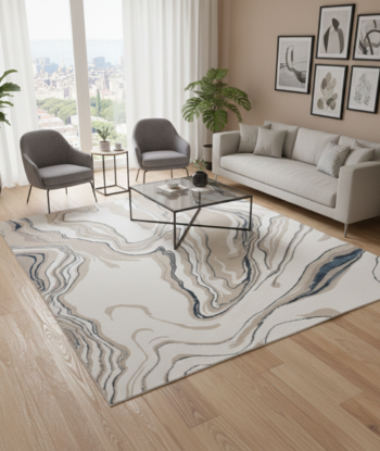 Exquisite Off-White Waves Silk Rug