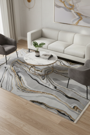 Exquisite Grey Waves Silk Rug