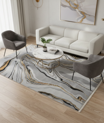 Exquisite Grey Waves Silk Rug