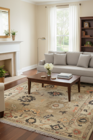 Beige+Gray Handmade Oushak