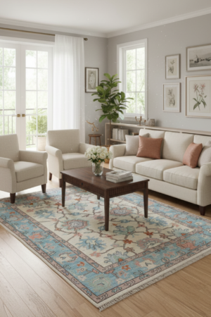 Sky Blue Handmade Oushak Rug